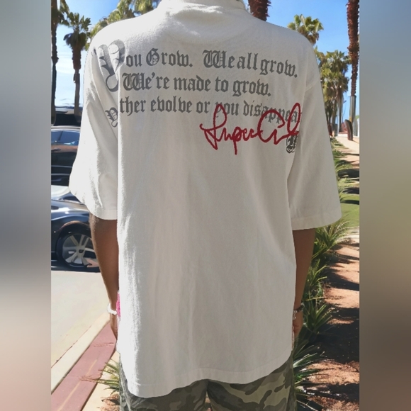 VTG Y2K Tupac Makaveli Beige Embroidered Hip Hop Streetwear Tee Shirt Size XL - Picture 2 of 8